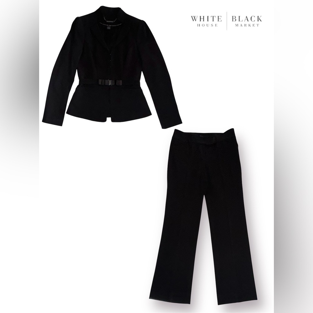 🆑WHBM Women’s Peplum Waist w/Bow Belt Detail Blazer Jacket & Legacy Pants (SET) - Picture 2 of 15